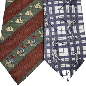Lot of 2 Golf Silk Ties Belgravia 7th Ave Vintage Golfer Novelty Made in USA